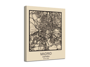 Cuadro Mapa Madrid Ciudad En Lienzo Canvas Impreso