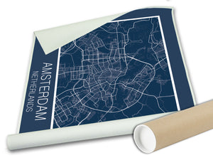 Cuadro Mapa Amsterdam Netherlands En Lienzo Canvas Impreso