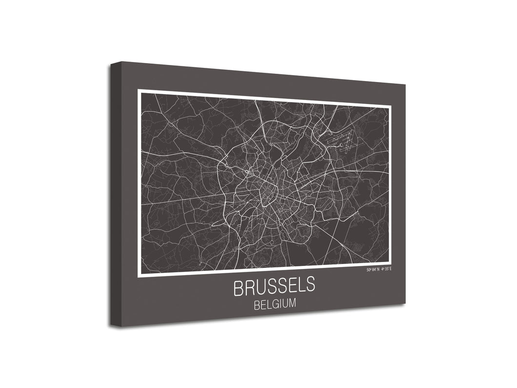 Cuadro Mapa Brussels Belgium En Lienzo Canvas Impreso