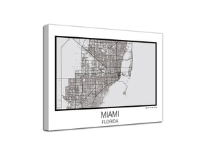 Cuadro Mapa Miami Florida En Lienzo Canvas Impreso