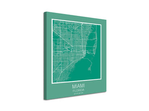 Cuadro Mapa Miami Florida En Lienzo Canvas Impreso