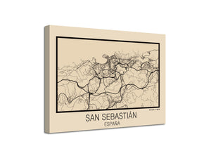 Cuadro Mapa San Sebastian España En Lienzo Canvas Impreso