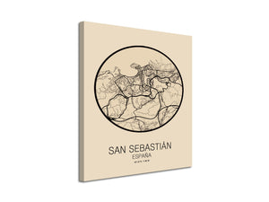 Cuadro Mapa San Sebastian España En Lienzo Canvas Impreso
