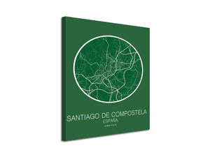 Cuadro Mapa Santiago de Compostela España En Lienzo Canvas Impreso
