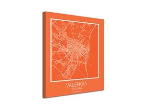 Cuadro Mapa Valencia España En Lienzo Canvas Impreso