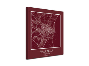 Cuadro Mapa Valencia Spain En Lienzo Canvas Impreso